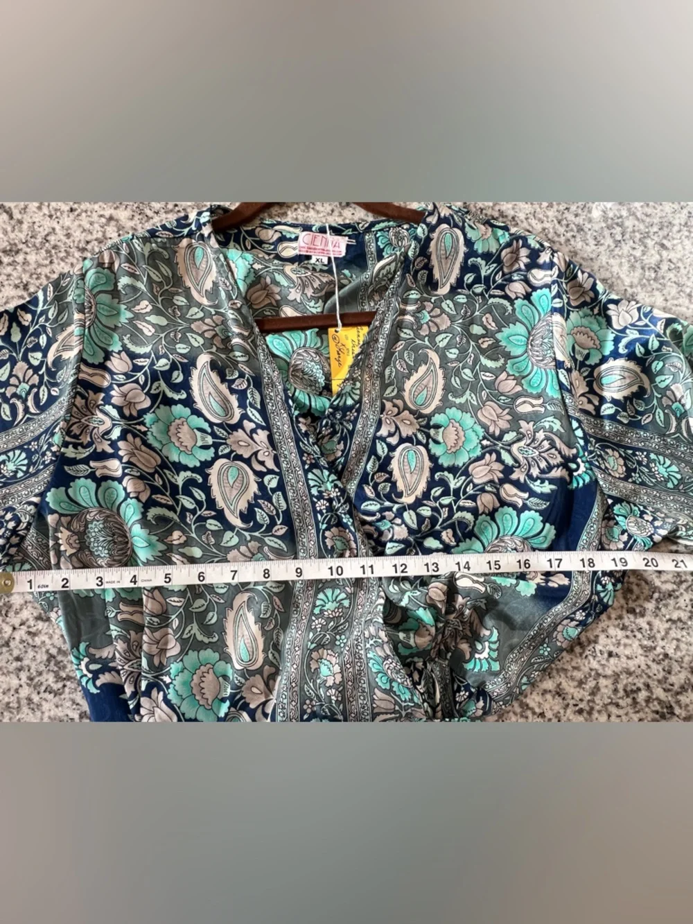 Cienna Bohemian Navy Blue and Teal Floral Wrap Maxi Dress - Size XL